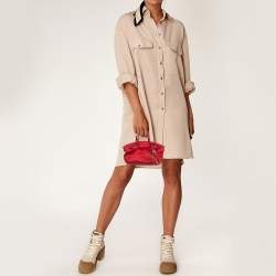 Furla Red Satin and Patent Leather Baguette Bag