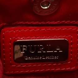 Furla Red Satin and Patent Leather Baguette Bag