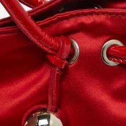 Furla Red Satin and Patent Leather Baguette Bag