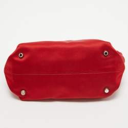 Furla Red Satin and Patent Leather Baguette Bag