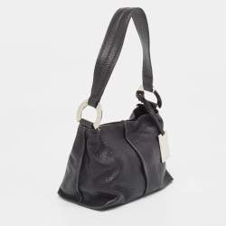 Furla Black Leather Ring Handle Baguette Bag