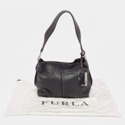 Furla Black Leather Ring Handle Baguette Bag