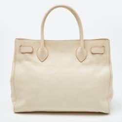 Furla Cream Leather Twist Lock Tote