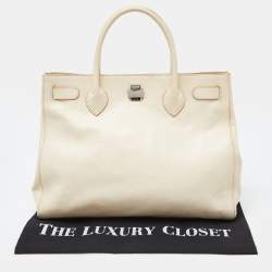 Furla Cream Leather Twist Lock Tote