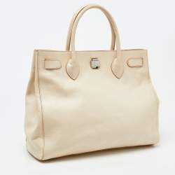 Furla Cream Leather Twist Lock Tote