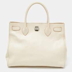 Furla Cream Leather Twist Lock Tote