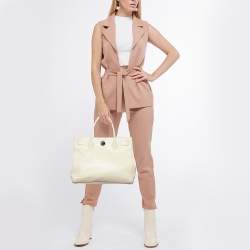 Furla Cream Leather Twist Lock Tote