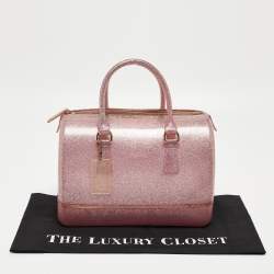 Furla Pink Glitter Rubber Medium Candy Satchel