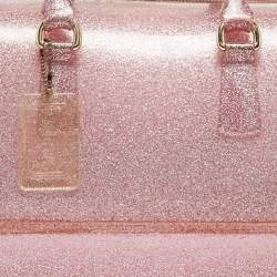 Furla Pink Glitter Rubber Medium Candy Satchel