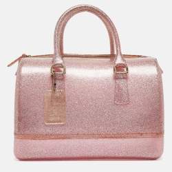 Furla Pink Glitter Rubber Medium Candy Satchel