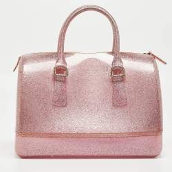 Furla Pink Glitter Rubber Medium Candy Satchel