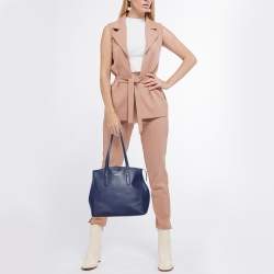 Pre Owned Furla Navy Blue Leather Top Zip Satchel