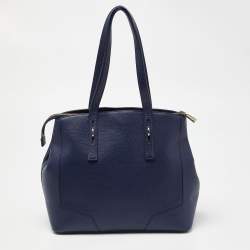 Pre Owned Furla Navy Blue Leather Top Zip Satchel