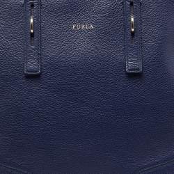 Pre Owned Furla Navy Blue Leather Top Zip Satchel
