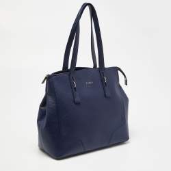 Pre Owned Furla Navy Blue Leather Top Zip Satchel