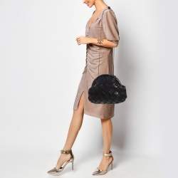 Furla Black Woven Leather and Suede Essentials Clutch
