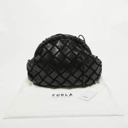 Furla Black Woven Leather and Suede Essentials Clutch