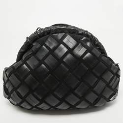 Furla Black Woven Leather and Suede Essentials Clutch