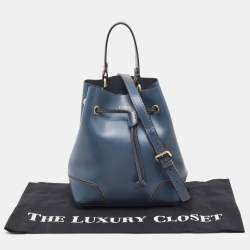 Furla Navy Blue Leather Stacy Drawstring Bucket Bag