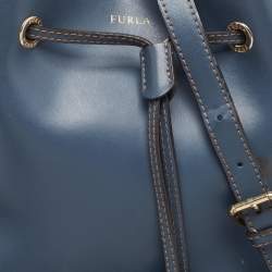 Furla Navy Blue Leather Stacy Drawstring Bucket Bag