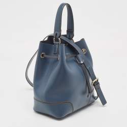 Furla Navy Blue Leather Stacy Drawstring Bucket Bag