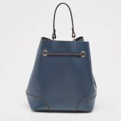 Furla Navy Blue Leather Stacy Drawstring Bucket Bag