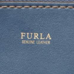 Furla Navy Blue Leather Stacy Drawstring Bucket Bag