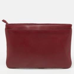 Pre Owned Furla Red Matelassé Leather Zip Clutch