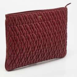 Pre Owned Furla Red Matelassé Leather Zip Clutch