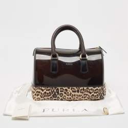 Furla Dark Brown/Beige Rubber and Leopard Print Leather Medium Candy Satchel