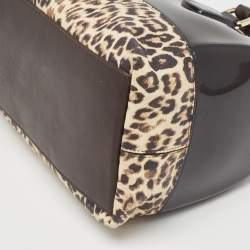 Furla Dark Brown/Beige Rubber and Leopard Print Leather Medium Candy Satchel