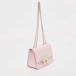 Pre Owned Furla Light Pink Leather Bella Chain Shoulder Bag