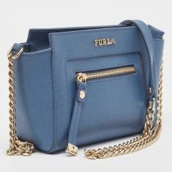 Furla Blue Leather Mini Ginevra Crossbody Bag