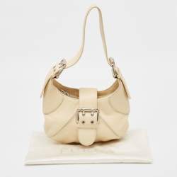 Furla Cream Leather Buckle Flap Hobo