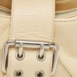 Furla Cream Leather Buckle Flap Hobo