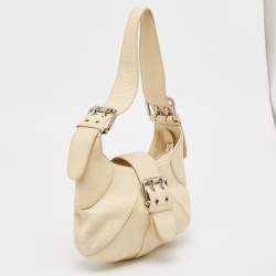 Furla Cream Leather Buckle Flap Hobo