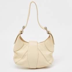 Furla Cream Leather Buckle Flap Hobo