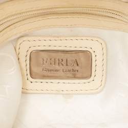 Furla Cream Leather Buckle Flap Hobo