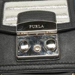 Pre Owned Furla Black/Silver Leather Metropolis Shoulder Bag