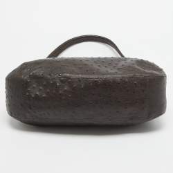 Pre Owned Furla Dark Brown Ostrich Leather Greta Bag