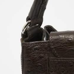Pre Owned Furla Dark Brown Ostrich Leather Greta Bag