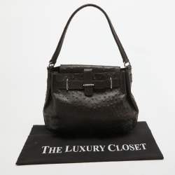 Pre Owned Furla Dark Brown Ostrich Leather Greta Bag