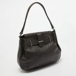 Pre Owned Furla Dark Brown Ostrich Leather Greta Bag