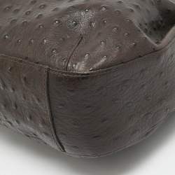 Pre Owned Furla Dark Brown Ostrich Leather Greta Bag