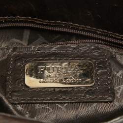 Pre Owned Furla Dark Brown Ostrich Leather Greta Bag