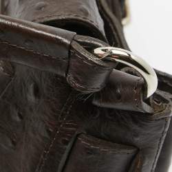 Pre Owned Furla Dark Brown Ostrich Leather Greta Bag