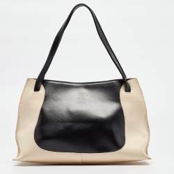 Pre Owned Furla Black/Cream Leather Bag