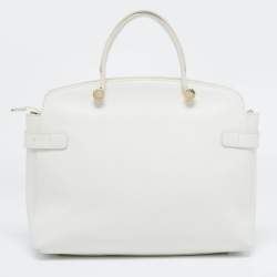 Pre Owned Furla White Leather Medium Agata Satchel