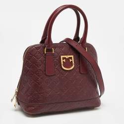 Pre Owned Furla Burgundy Leather Dome Satchel