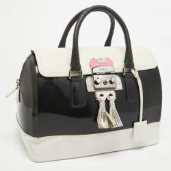 Pre Owned Furla Black/White Leather and Rubber Candy Flap Satchel
